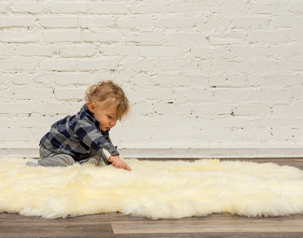 HomeRoots 24" x 72" x 2" Natural Double Sheepskin Area Rug
