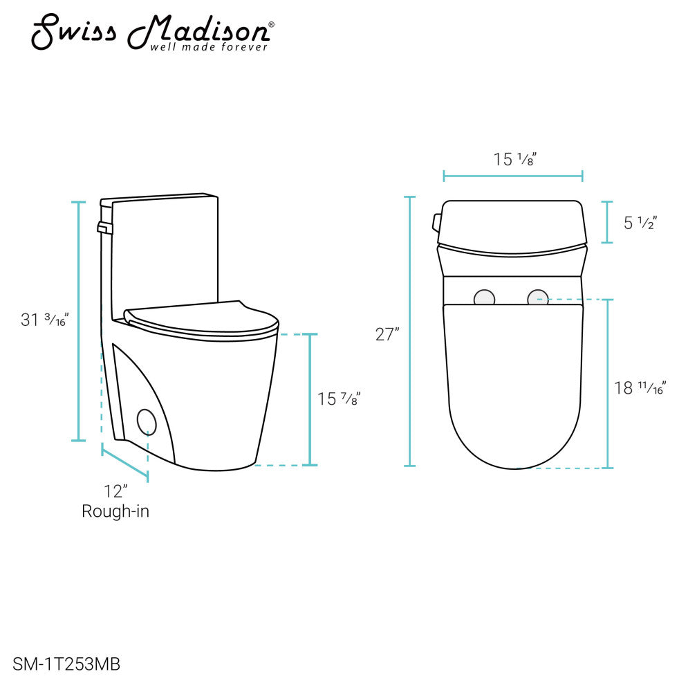 St. Tropez One Piece Elongated Toilet Side Flush, Matte Black