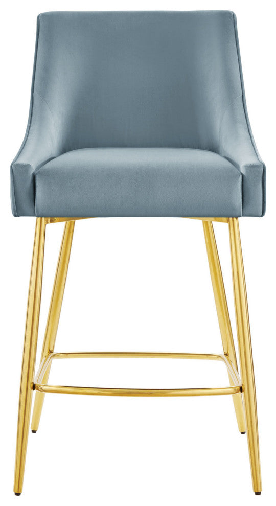 Counter Stool Chair, Blue, Velvet, Modern Bar Pub Cafe Bistro Lounge Dining