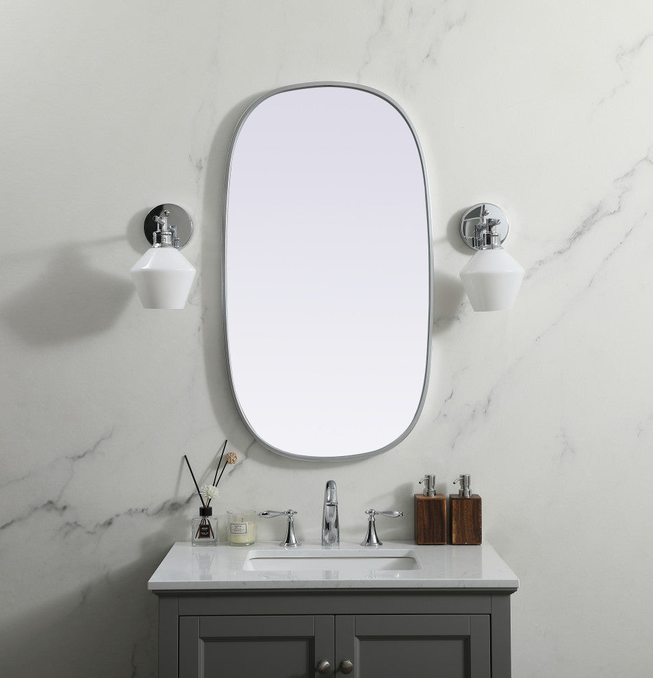 Metal Frame Oval Mirror 20X36 Inch, Silver