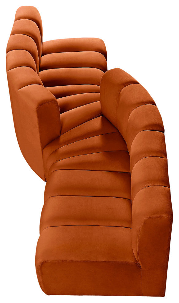Arc Velvet Upholstered 4-Pc. Facing Modular Sectional, Cognac