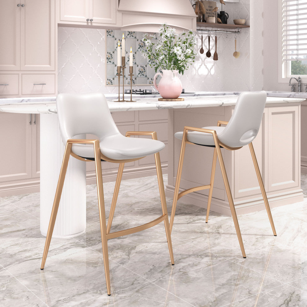Desi Counter Stool, Set of 2 White/Gold