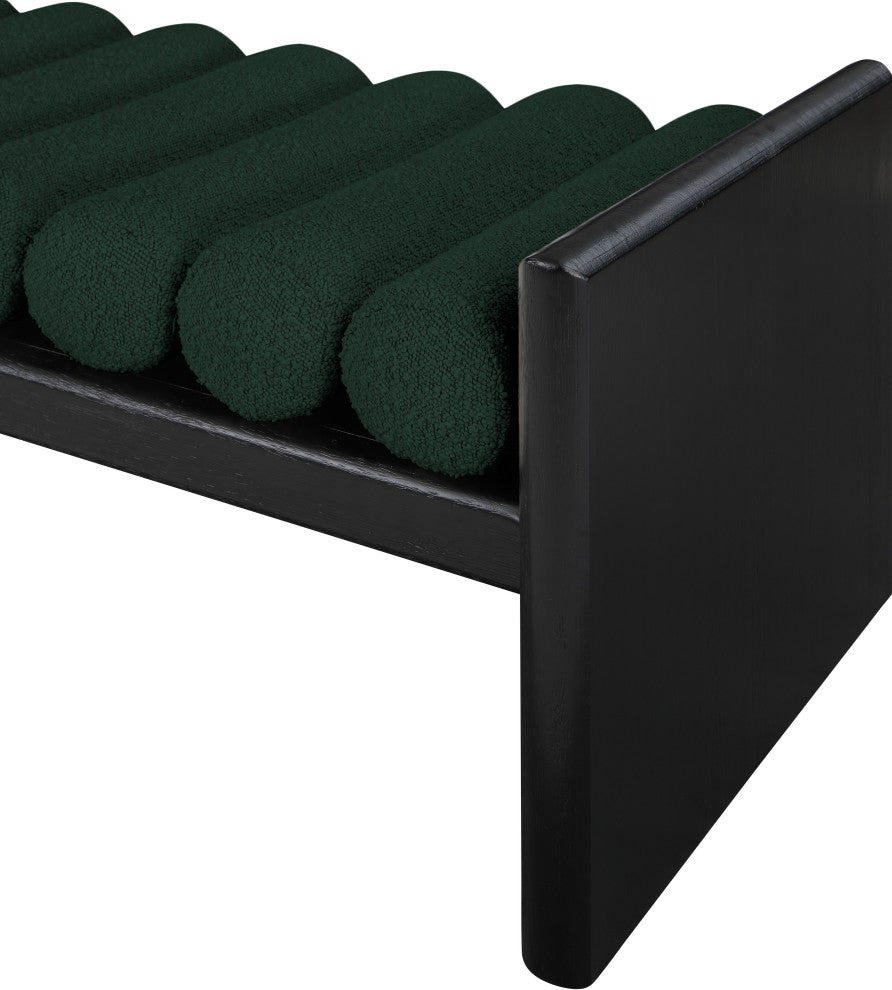 Waverly Boucle Fabric Upholstered Bench, Green, 52" Wide, Black Finish