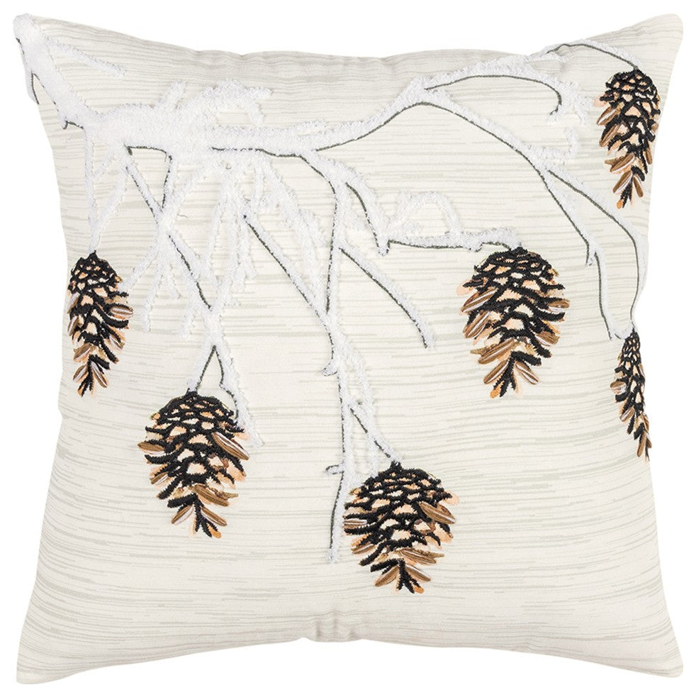 Cream White and Brown Pinecone Throw Pillow