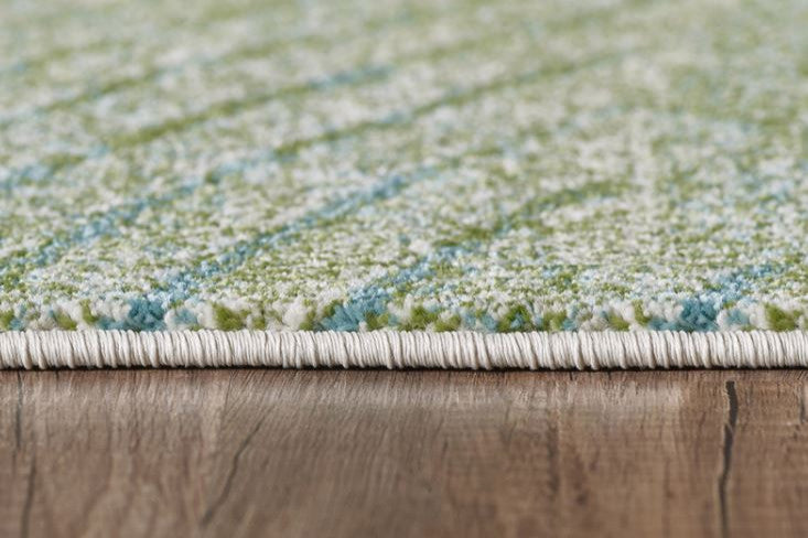 7"x10" Blue Beige Abstract Waves Modern Area Rug