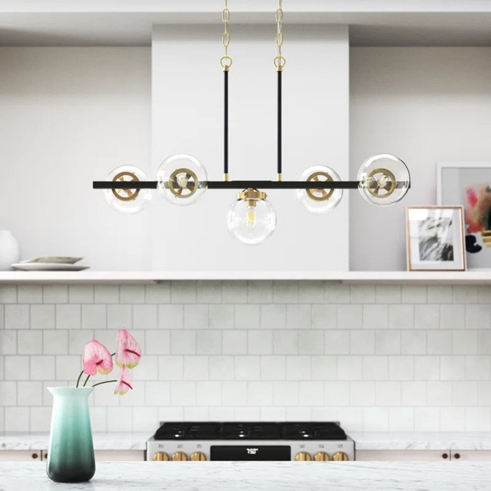 5-Light Kitchen Island Linear Pendant Chandelier, Black