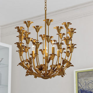 Camellia 5-Light Gold Flower Pendant Ceiling Chandelier Dining Room Fixture