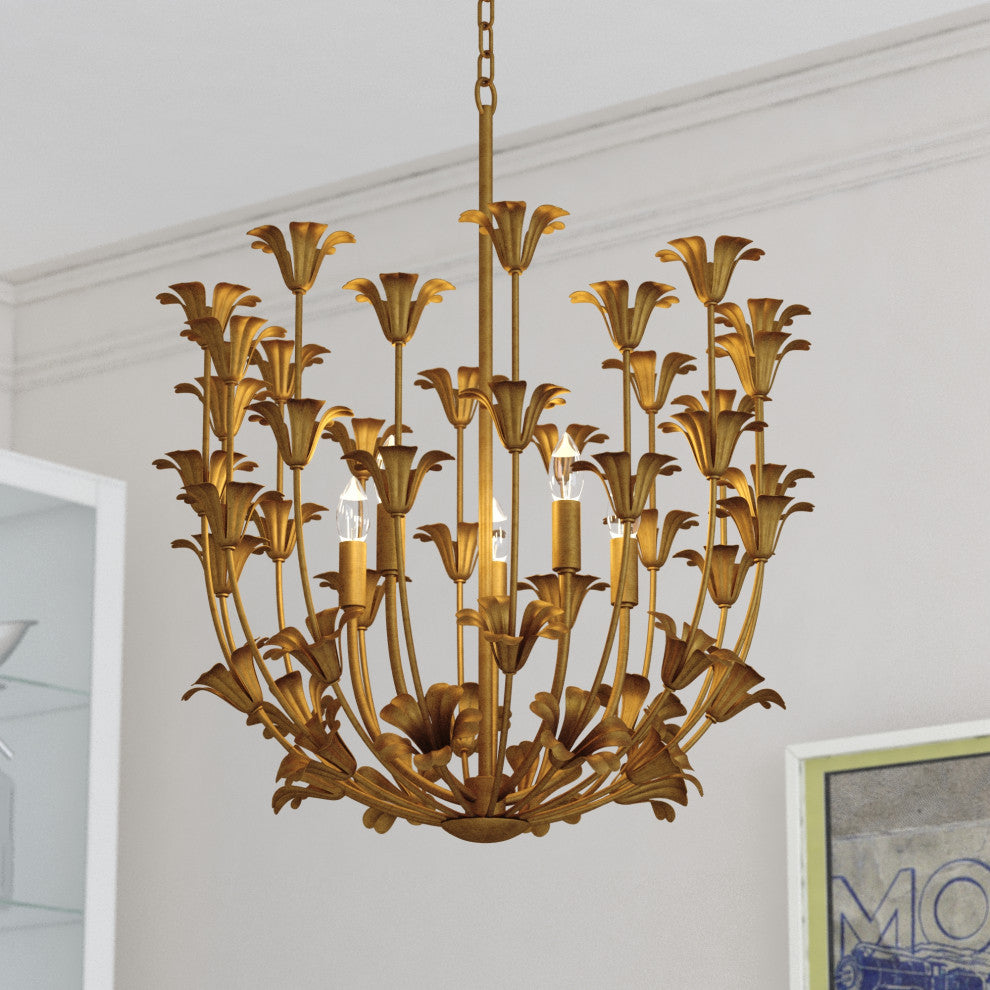 Camellia 5-Light Gold Flower Pendant Ceiling Chandelier Dining Room Fixture