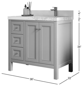 Nashville 36" Right Offset Bath Vanity, Black 2" Piatra Gray