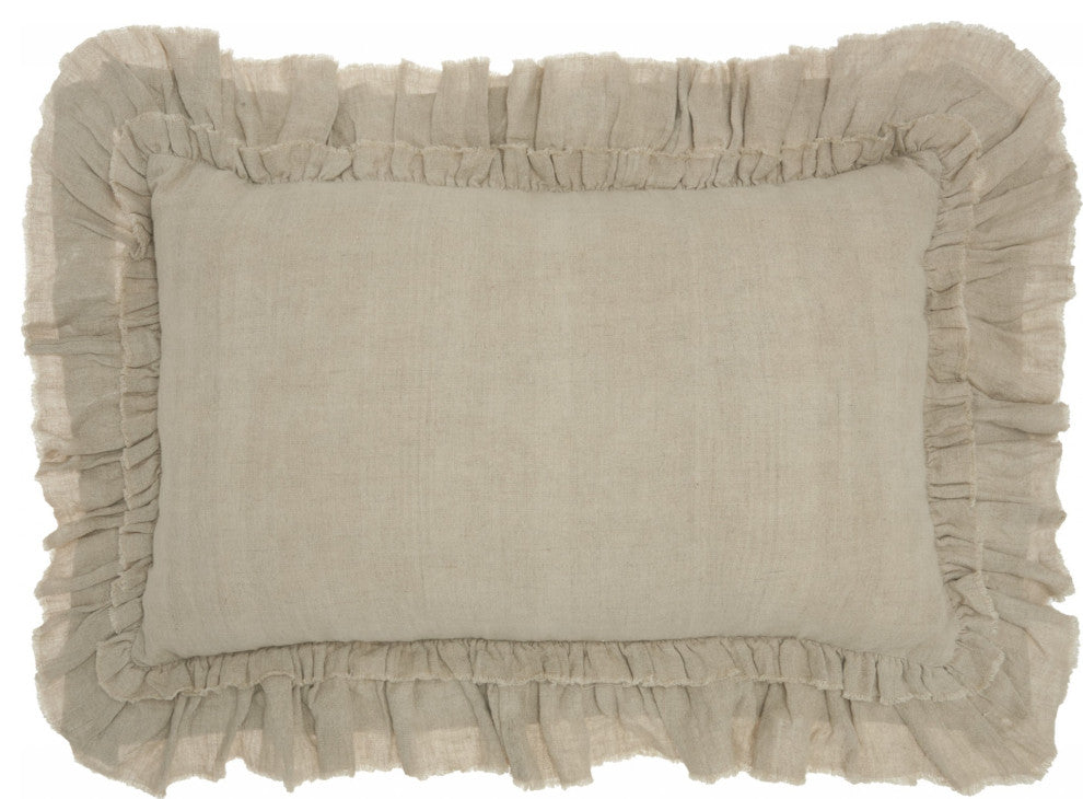 16" Beige Linen Throw Pillow