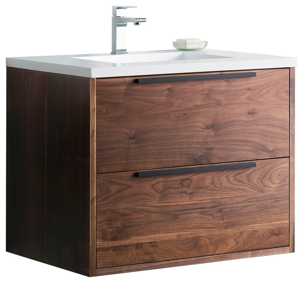 Vanity Alfred 31 With Integrated Solid Surface counter top, American Walnut, Pol