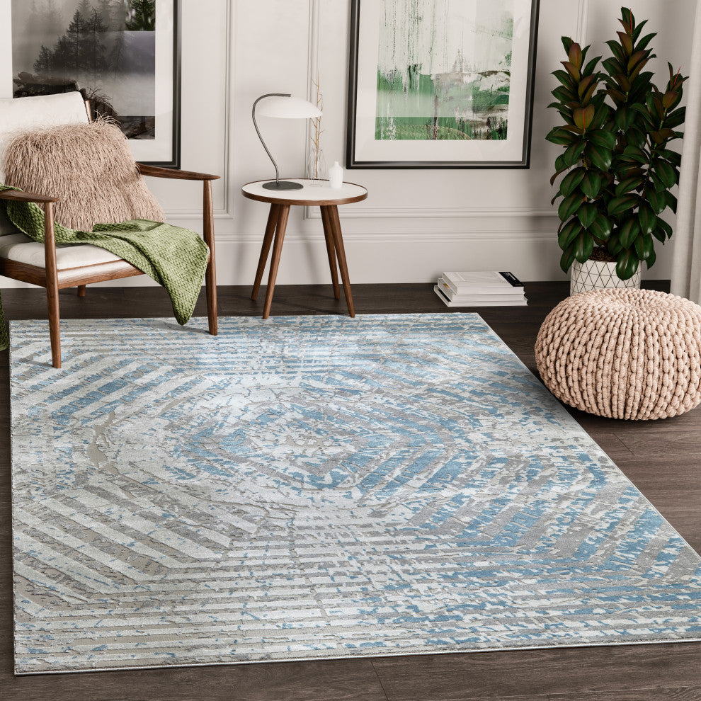 Abani Nova NOV160A Blue and Grey Silver Distressed Area Rug