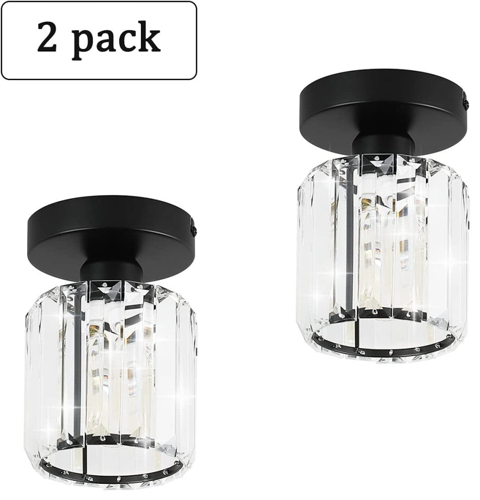 2 Pack Crystal Ceiling Light Black Semi Flush Mount Ceiling Lamp