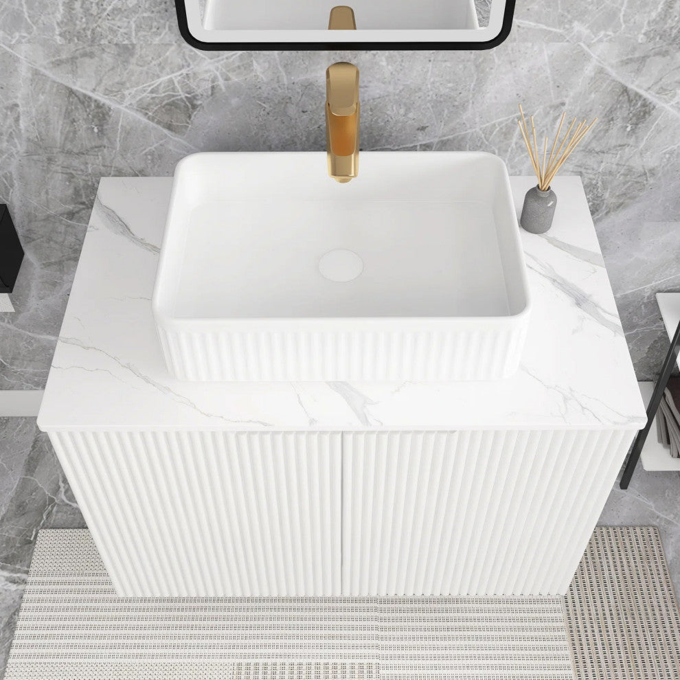 30 in. W Single Sink Freestanding Bath Vanity with Sintered Stone Top, White