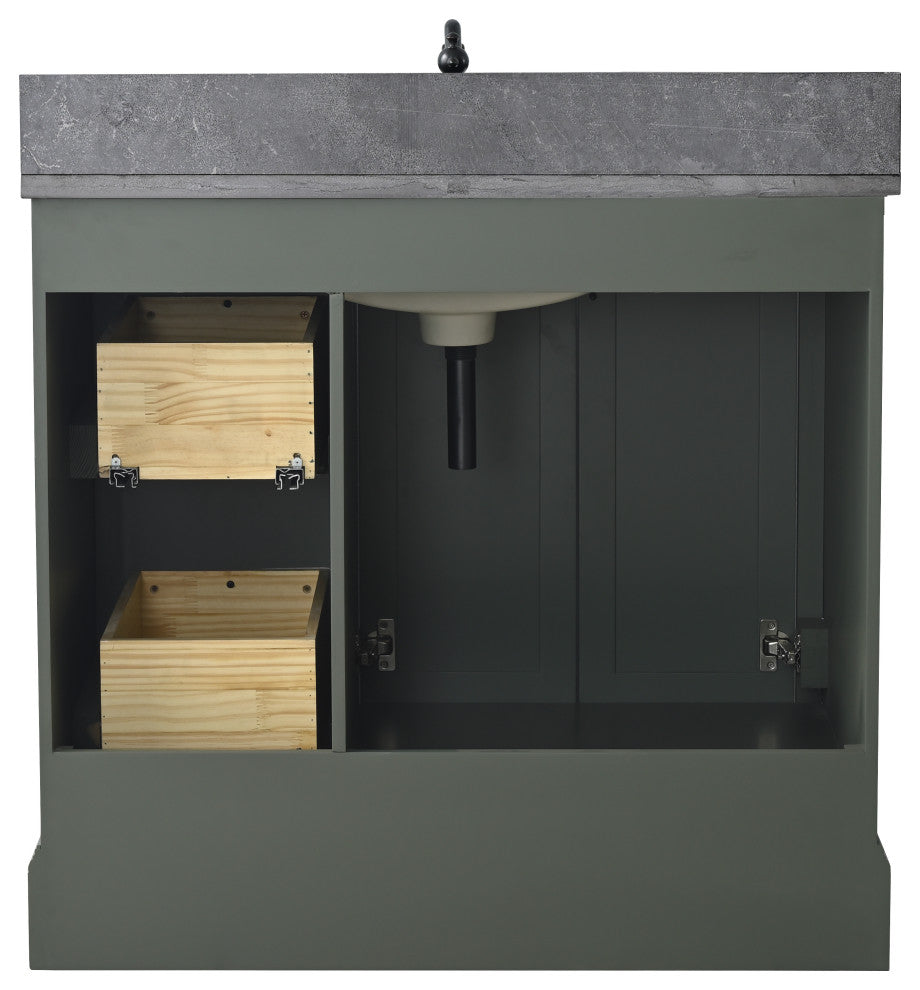 Vanity Art Bathroom Vanity With Sink & Top, Vintage Green, 36", Black Stone