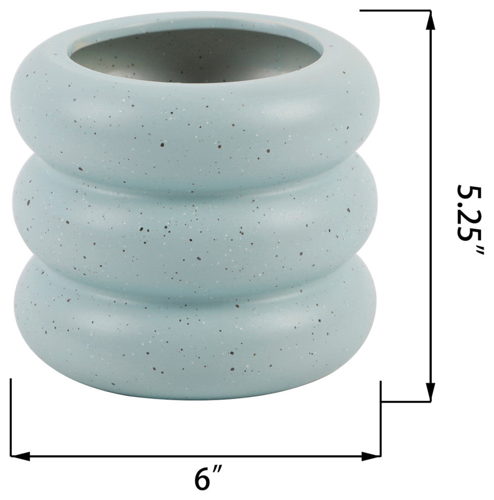 6" Ceramic Ribbed Pot Speckle Blue