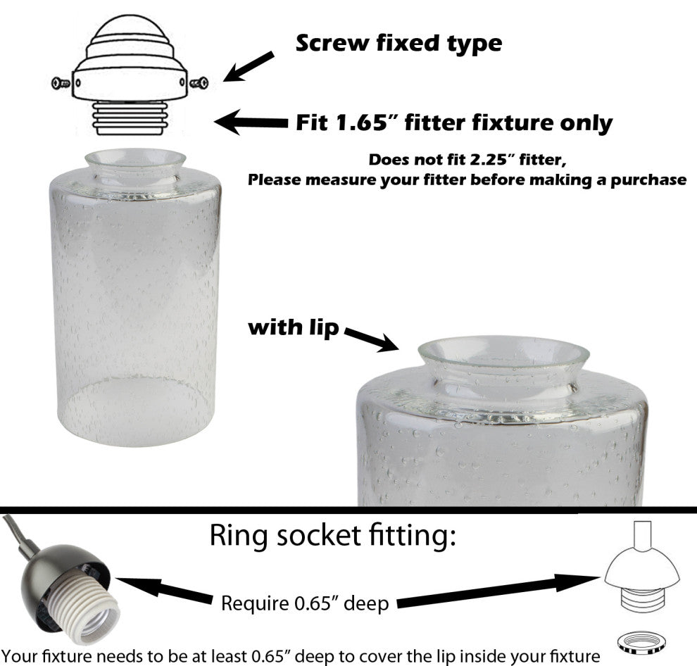 3 Pack Bubble Glass Shade screw fixed Clear Seeded for ceiling fan light fixture