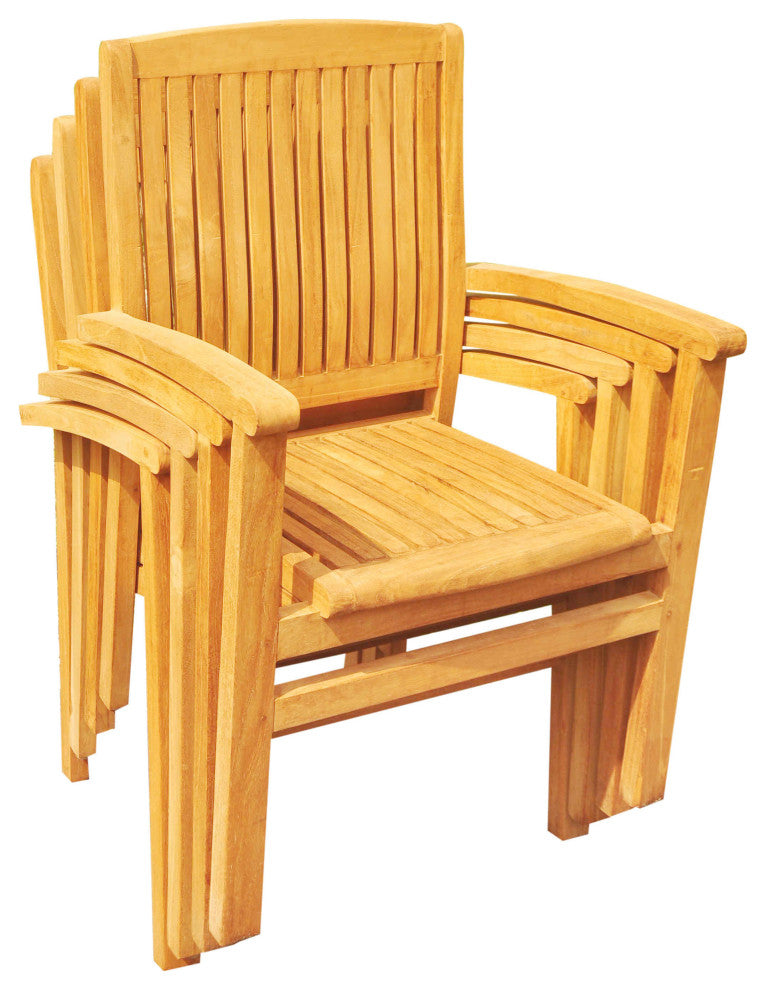 13-Piece Outdoor Teak Dining Set: 122" Rectangle Table, 12 Wave Stacking Chairs