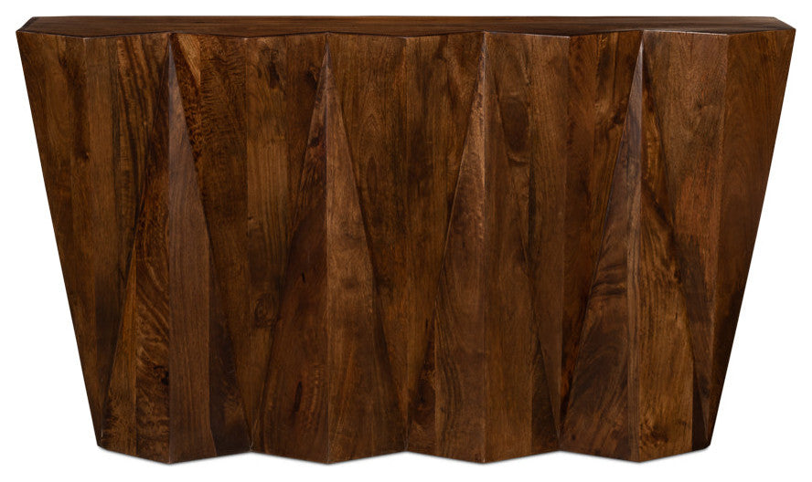 Denali Console Table Carved Solid Wood Natural Finish