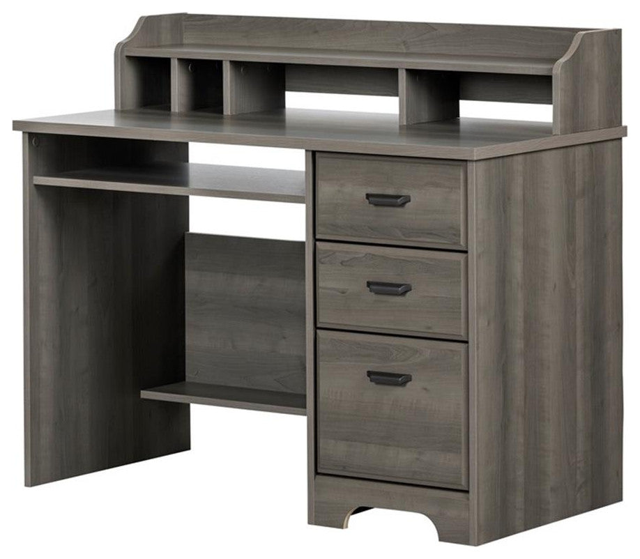 South Shore Versa Computer Desk with Hutch in Gray Maple