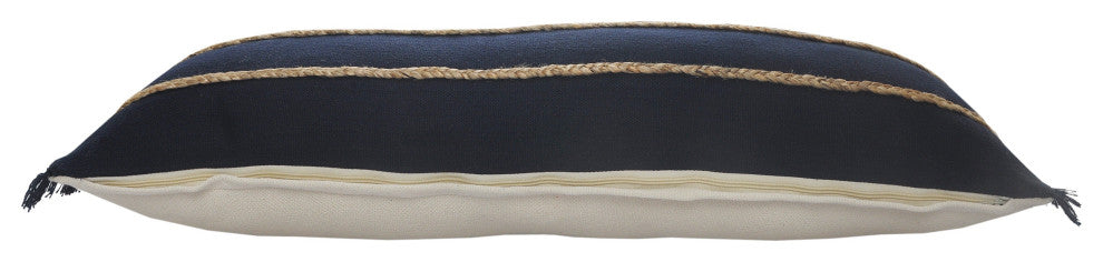 Ox Bay Navy/Tan Stripe Cotton Blend Pillow Cover, 14"x36"