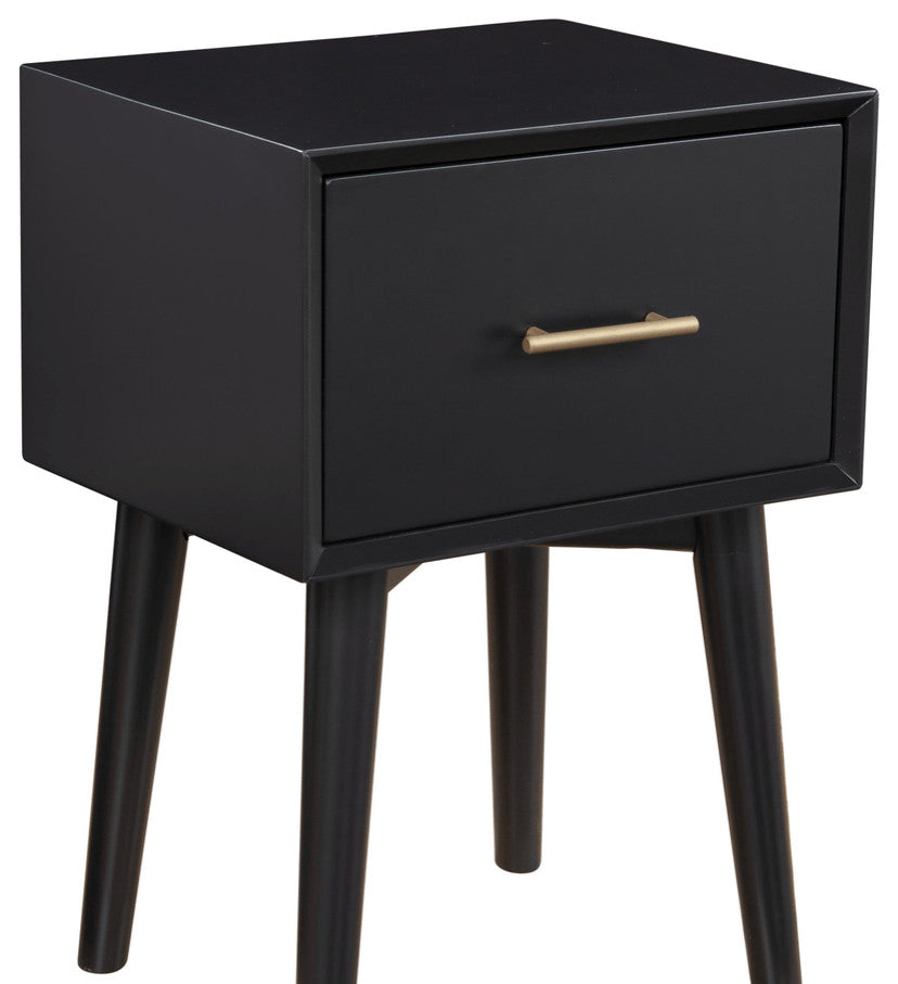 18" Black Mid Century Mod Wood End Table With Drawer