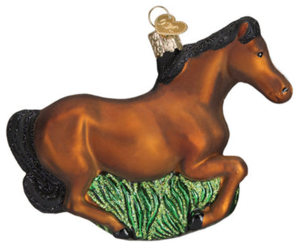 Old World Christmas Hanging Glass Tree Ornament, Brown Mustang