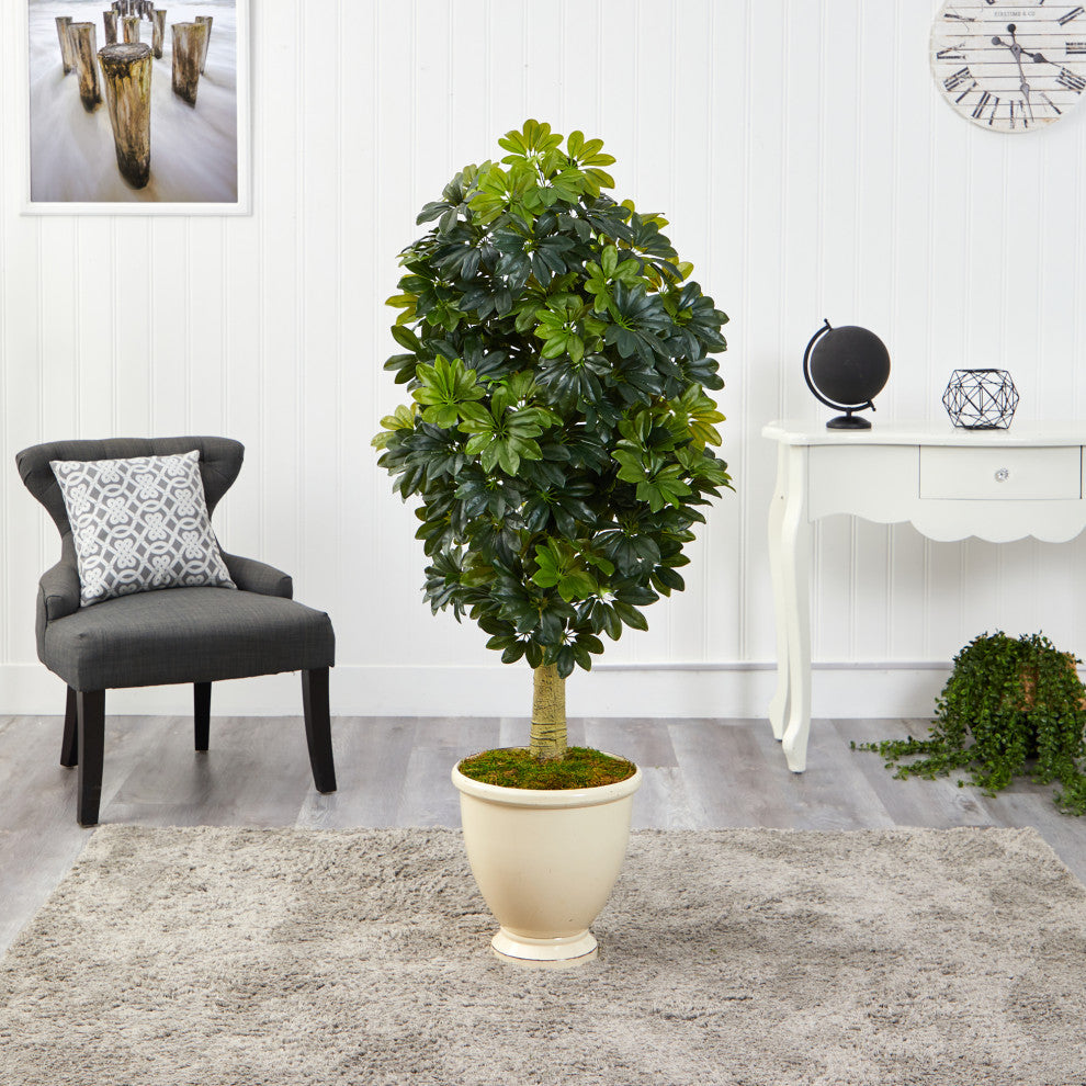 5' Schefflera Artificial Tree, Decorative Urn, Real Touch