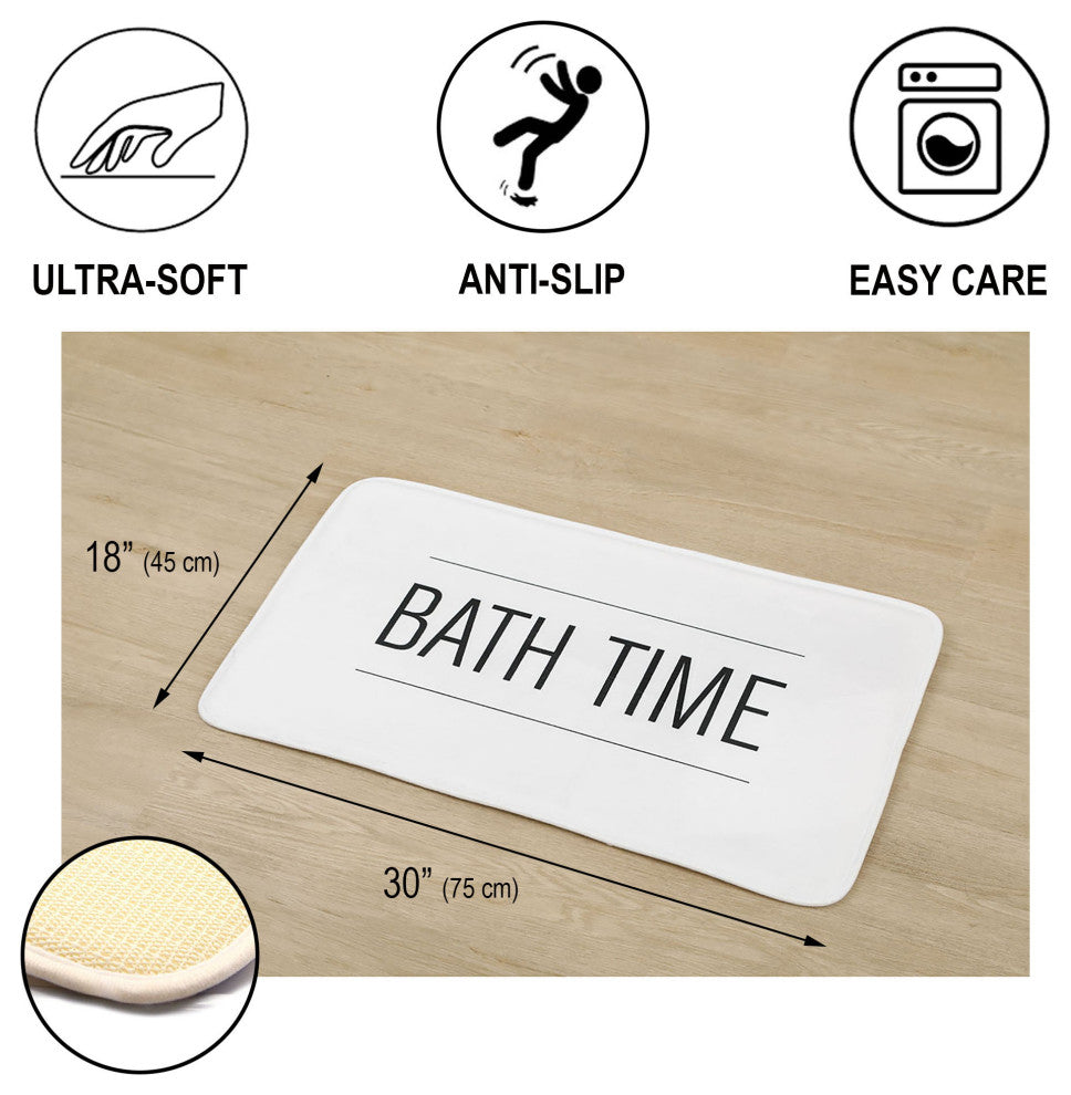 Bathroom Accessories Bath Time Collection, White, Set Bathmat and Contour Rug
