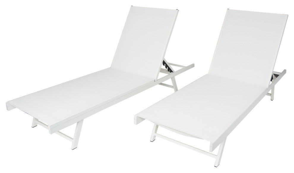 Simon Outdoor Aluminum and Mesh Chaise Lounge, White, Set of 2