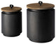 Set of Two Gray Metal Cannisters With Wooden Lids