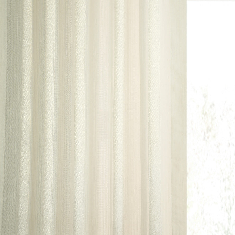 Antigua Off White Striped Linen Sheer Curtain Single Panel, 50"x84"