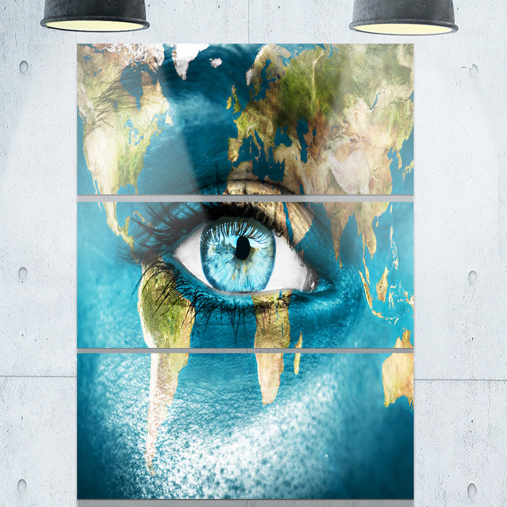 "Planet Earth and Blue Eye" Digital Metal Wall Art, 3 Panels, 28"x36"