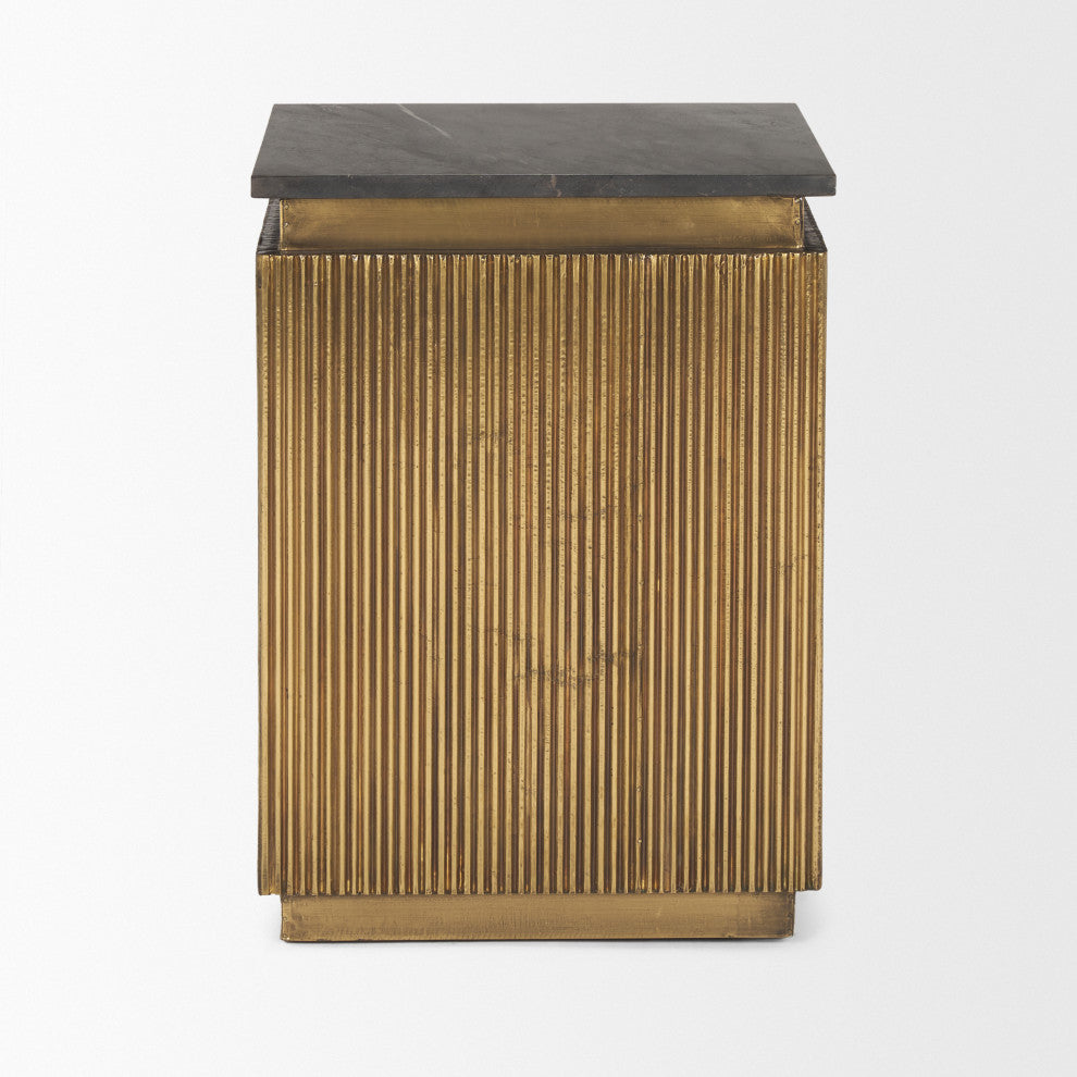 Satima Black Marble w/ Gold Metal Square Fluted Accent Table