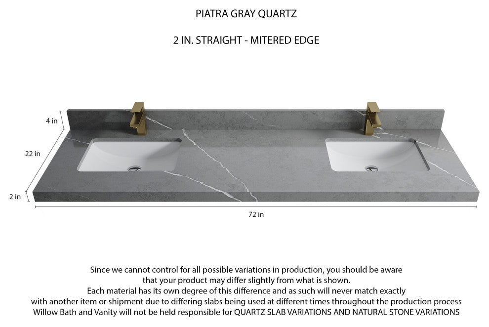 Sonoma 72 Double Sink Reeded Bath Vanity in Black 2" Piatra Gray