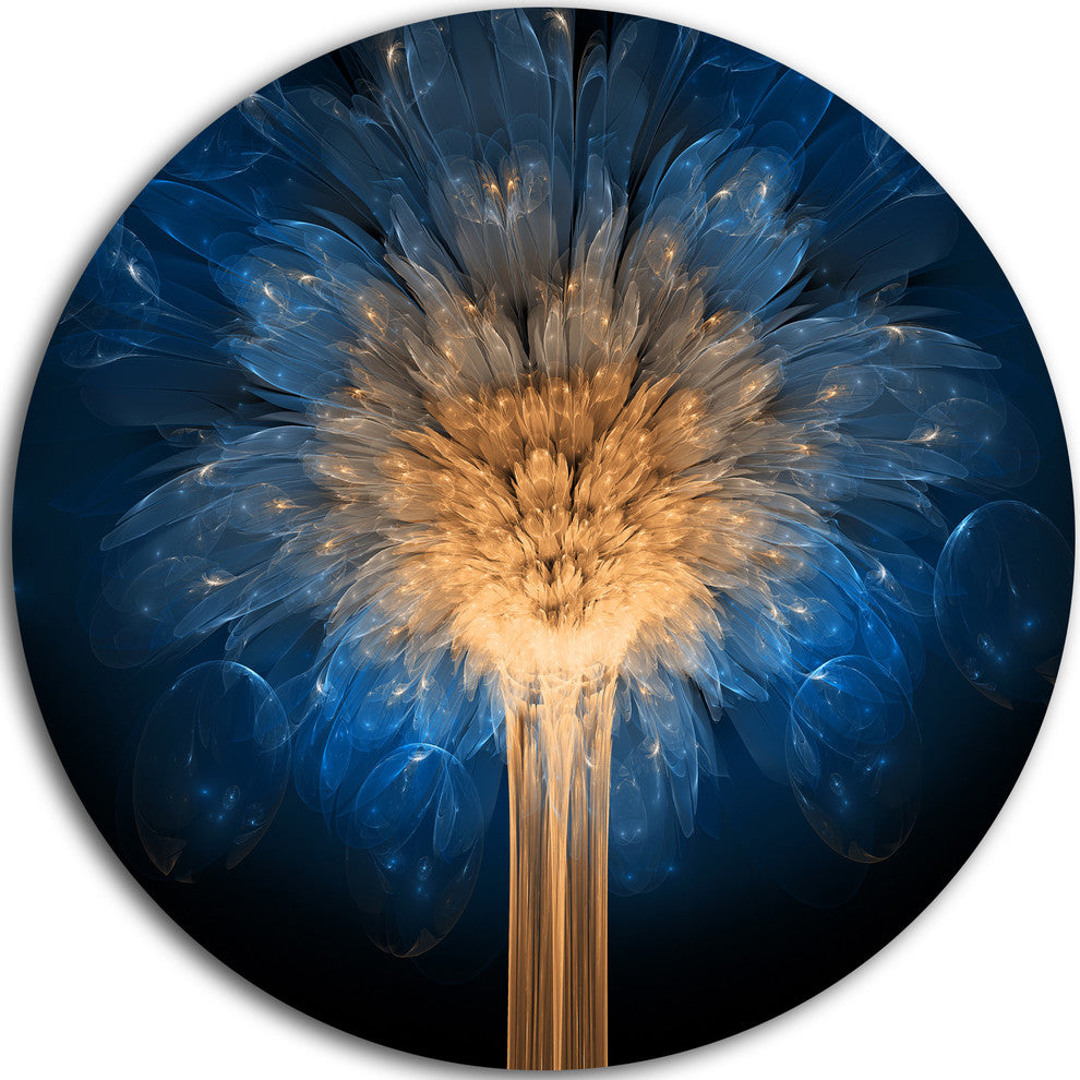 Fractal 3D Blue Dragon Flower, Abstract Art Round Wall Art, 23"