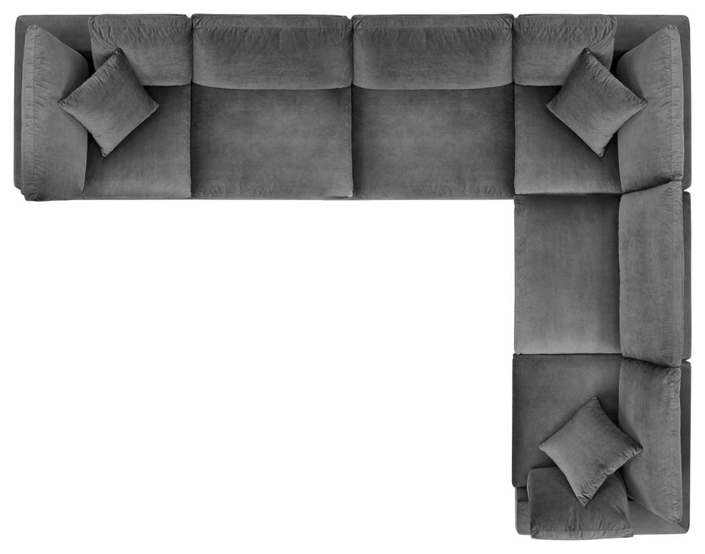 Sectional Sofa Set, Velvet, Gray, Modern, Living Lounge Hotel Hospitality