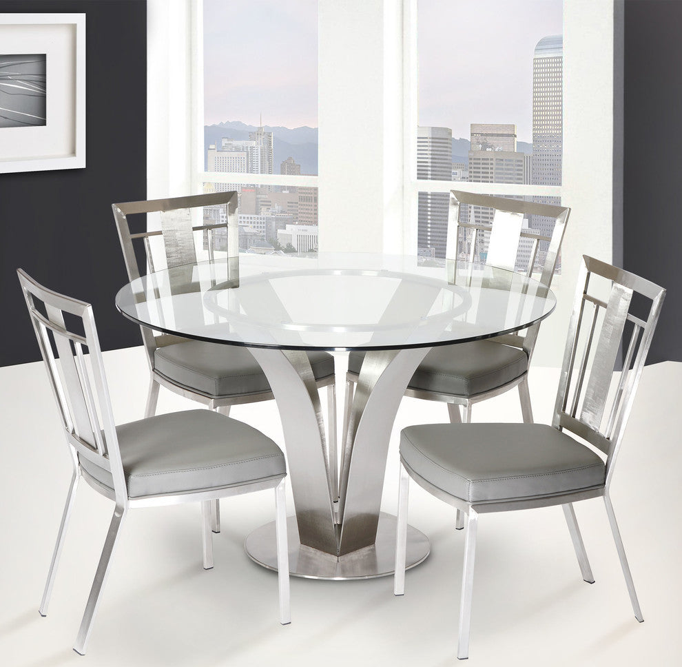 Cleo Dining Table, Stainless Steel With Clear Tempered Glass
