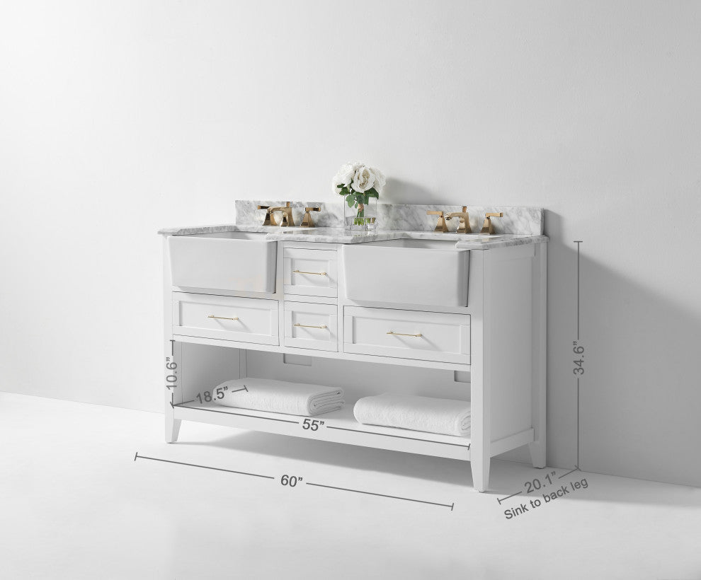 Hayley Bathroom Vanity Set, White, 60"