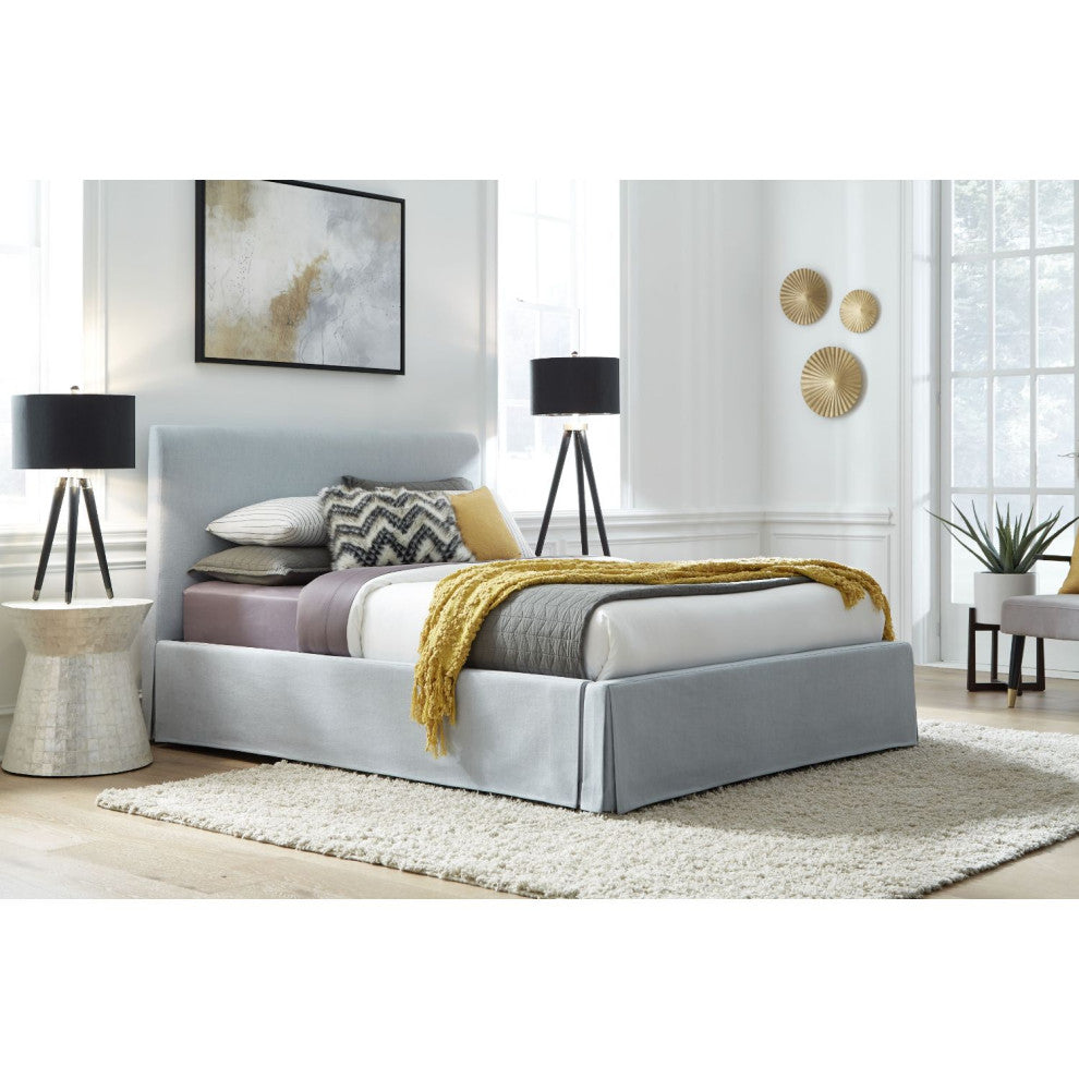 Modus Shelby Full Upholstered Skirted Storage Panel Bed in Sky