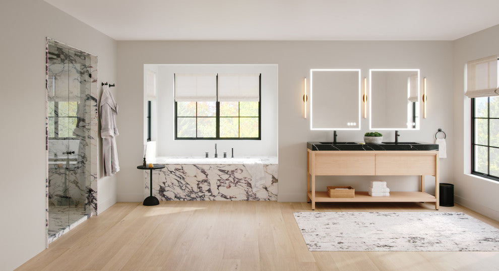 Shoji Bath Vanity, Whitewash Oak, 72", Double Sink, Freestanding