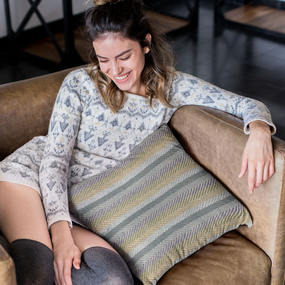 Plutus Blue Tracks Stripe Luxury Throw Pillow, 24"x24"