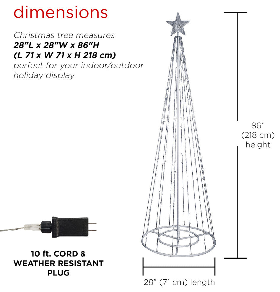 86"H Indoor Artificial Christmas Tree with Multi-Colored Lights and Star Topper