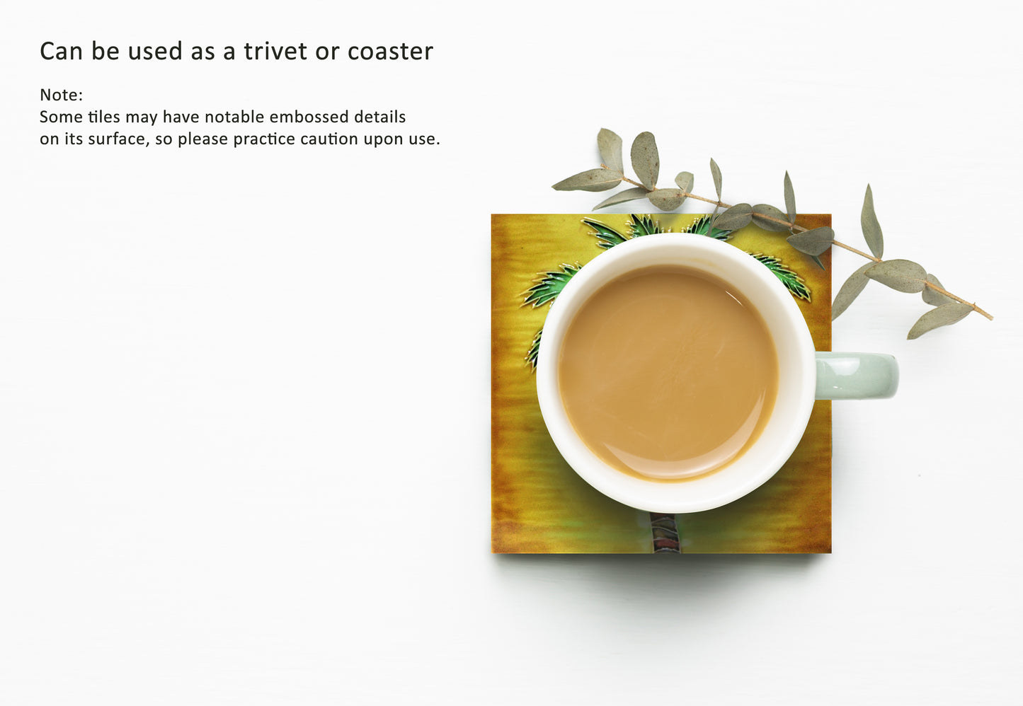 4x4" Palm Tree With Orange Background Ceramic Art Tile Drink Holder Coaster