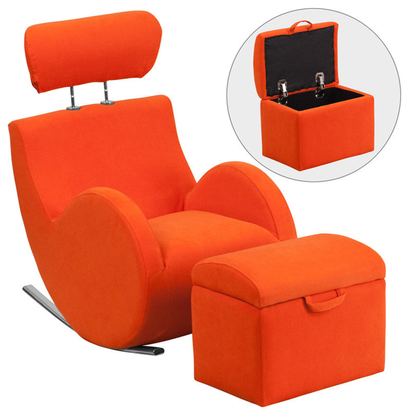 Hercules Series Fabric Rocking Chair With Storage Ottoman, Orange