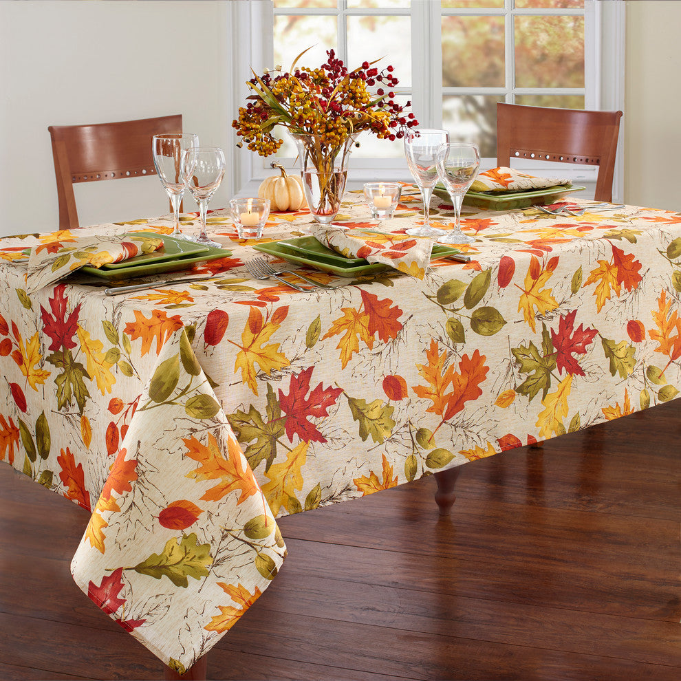 Autumn Leaves Fall Printed Tablecloth, Multi, 60"x144" Oblong