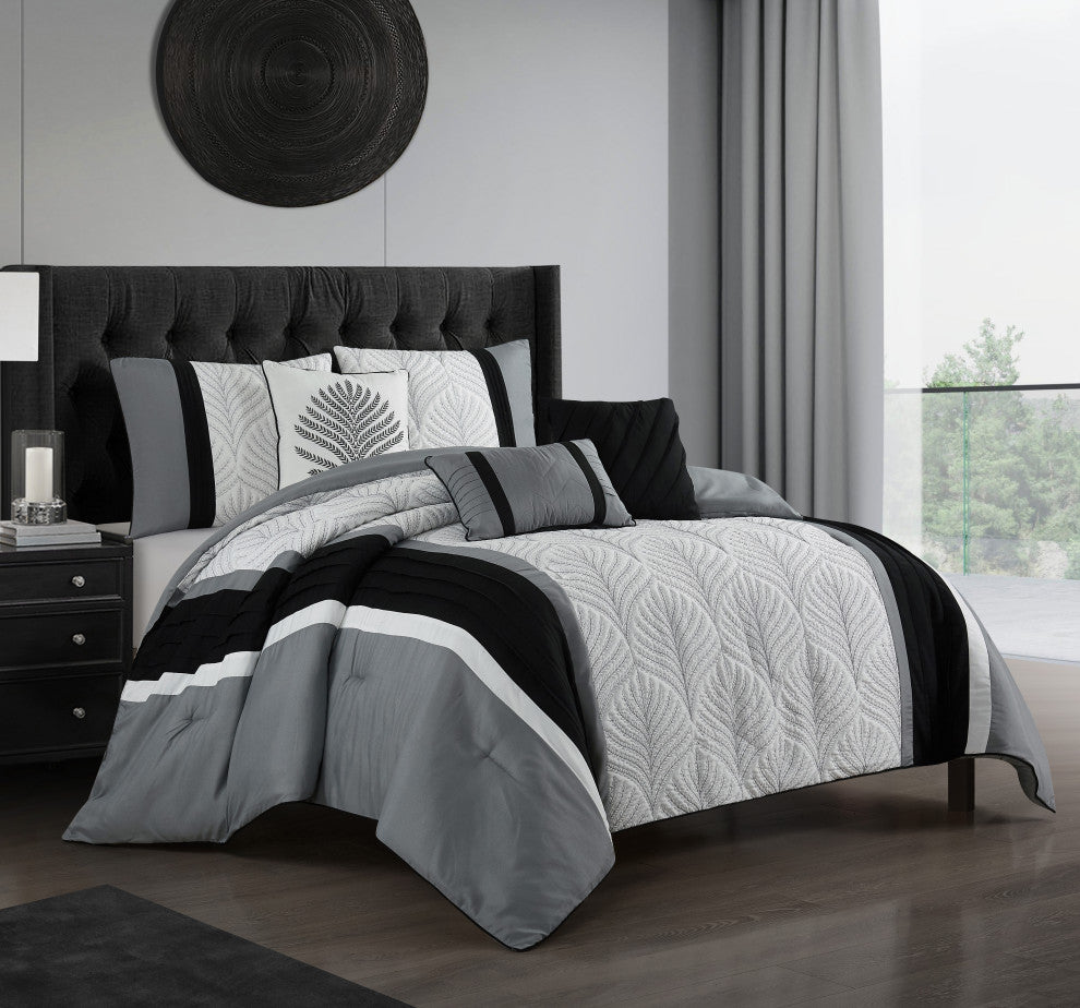 Shadow Leaves 6- Piece Comforter Set, Black, King