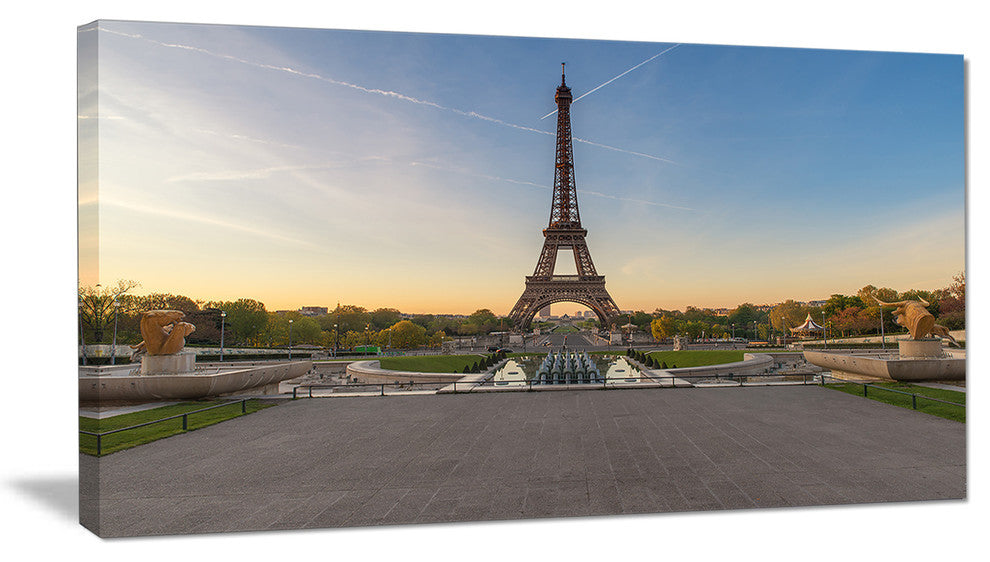 "Wide View of Paris Eiffel Tower at Sunrise" Cityscape Art, 40"x20"