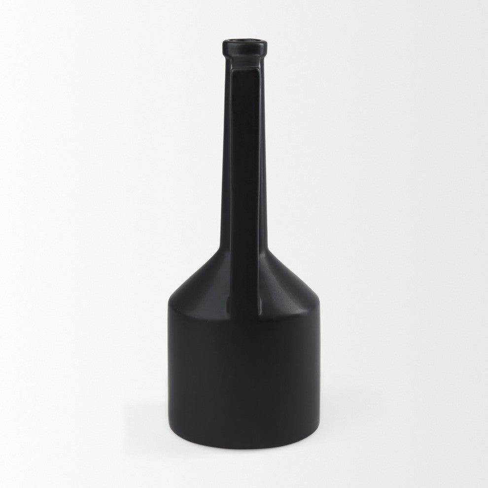 Burton Black Ceramic Jug Style Vase, 16"