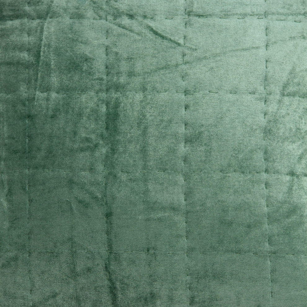 HomeRoots 20" x 0.5" x 20" Transitional Green Solid Quilted Pillow Cover